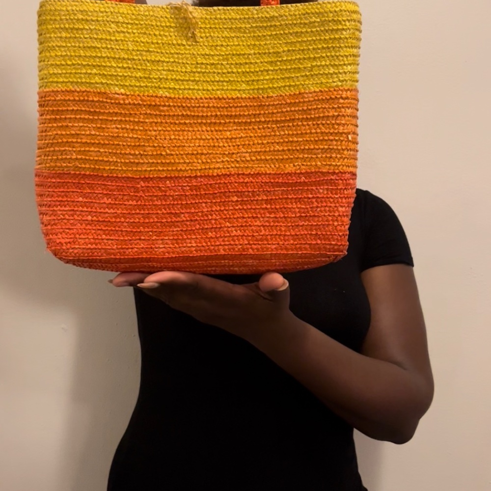 Orange and yellow straw bag